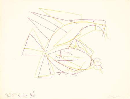 Lithographie Picasso - Les deux tourterelles doubles