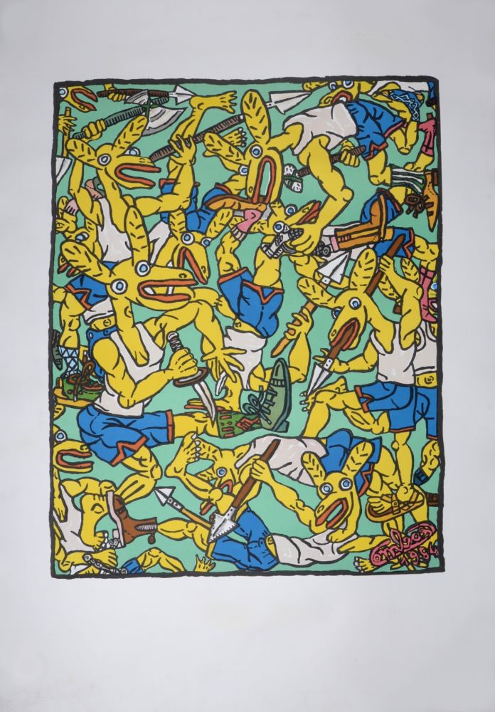 Lithographie Combas - Les Lapins jaunes, 1984