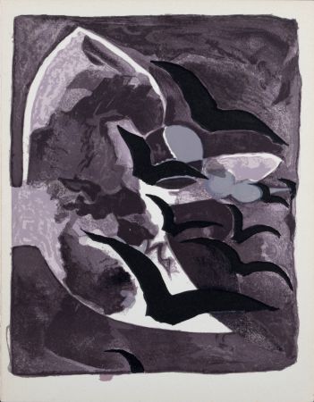 Lithographie Braque - Les Oiseaux de nuit, 1964.