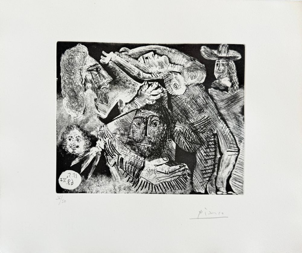 Radierung Und Aquatinta Picasso - Les Trois mousquetaires, Series 347, Plate 91