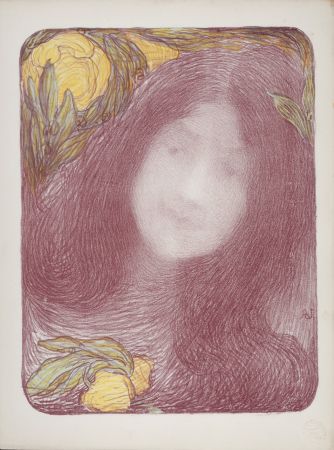 Lithographie Aman-Jean - L'Estampe Moderne : Sous les Fleurs, 1897