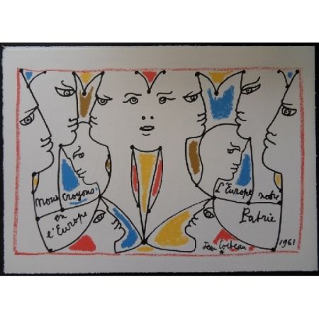 Lithographie Cocteau - L'europe multicolore