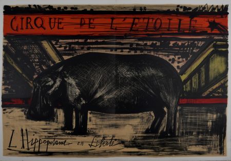 Lithographie Buffet - L'hippopotame en liberté, 1968.