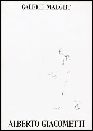 Lithographie Giacometti - L'HOMME QUI MARCHE (1957). Affiche lithographique pour une exposirion à la Galerie Maeght.