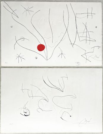 Radierung Und Aquatinta Miró - L'ISSUE DÉROBÉE. Pointe sèche, aquatinte et gaufrage, signée à double face (1974)