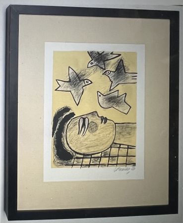 Lithographie Corneille - Lithographie encadrée Farandole d'oiseaux - A la plage 2002