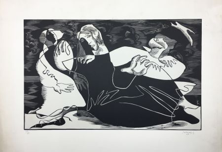Holzschnitt Survage - L'Oiseau (ou Femmes de pêcheurs). Paris 1933