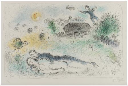 Lithographie Chagall - Lovers at the Isbah 