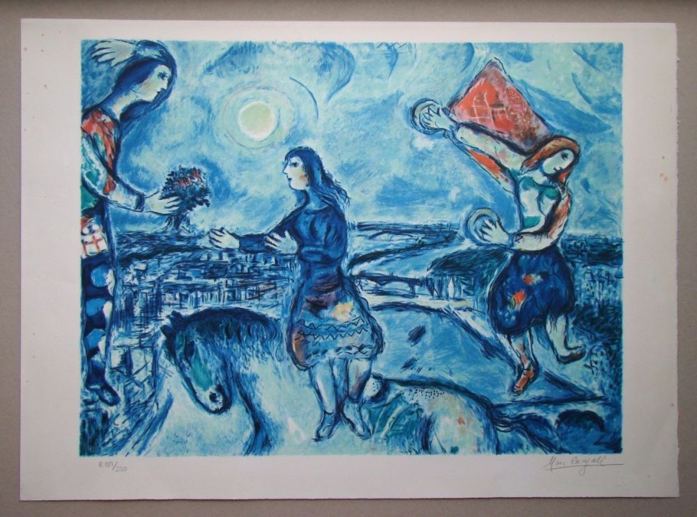 Lithographie Chagall (After) - Lovers over Paris