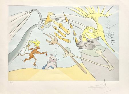 Radierung Dali - L'Éléphant et le Singe de Jupiter (Le Bestiaire de La Fontaine)