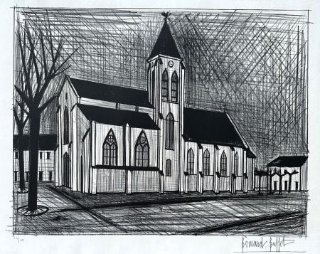 Lithographie Buffet - L'église