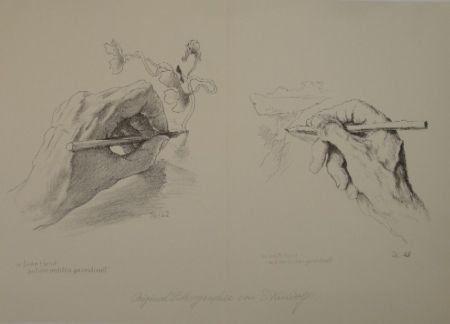 Lithographie Kreidolf - M. linke Hand mit der rechten gezeichnet, m. rechte Hand mit der linken gezeichnet.