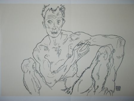 Lithographie Schiele - Male nude