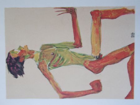 Lithographie Schiele - Male nude in profil