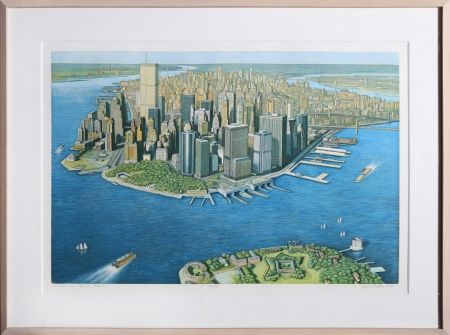 Radierung Und Aquatinta Haas - Manhattan View from Governor's Island (Color)