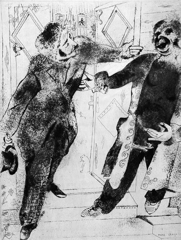 Radierung Chagall - Manilov et Tchitchikov sur le seuil de la porte