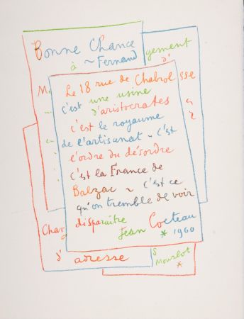 Lithographie Cocteau - Manuscrit, 1972