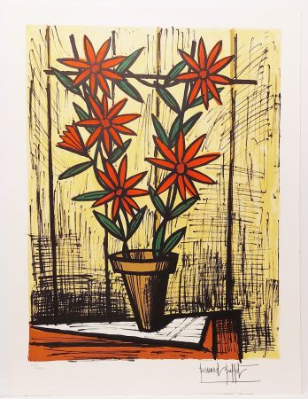 Lithographie Buffet - Marguerites rouges 