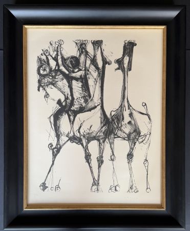 Lithographie Marini - Marino Marini (1901 - 1980) - CAVALIERS ET CHEVAUX, FOND CREME - lithograph on paper - 1952