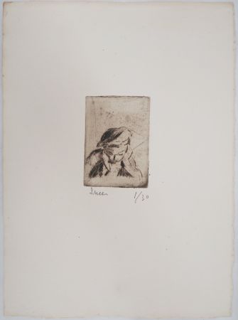 Kaltnadelradierung Luce - Maximilien LUCE - Enfant rêvassant Vers 1890 - Gravure originale signée