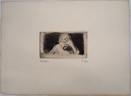 Kaltnadelradierung Luce - Maximilien LUCE  - Enfant à l'étude Vers 1890 - Gravure originale signée