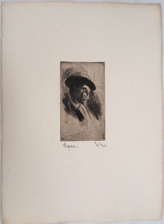 Kaltnadelradierung Luce - Maximilien LUCE - Etude d'un homme au chapeau, de profil droit Vers 1895 - Gravure originale signée