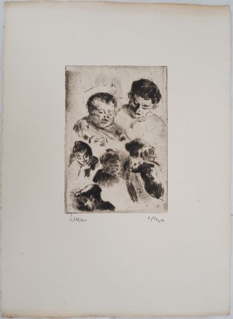 Kaltnadelradierung Luce - Maximilien LUCE - La famille réunie ( étude) Vers 1890 - Gravure originale signée
