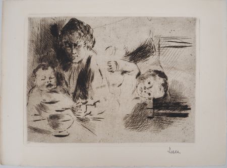Kaltnadelradierung Luce - Maximilien LUCE - Maternité : le repas et le coucher de l'enfant Vers 1895 - Gravure originale signée
