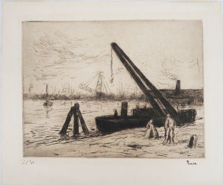 Kaltnadelradierung Luce - Maximilien LUCE - Rotterdam : La grue Vers 1890 - Gravure originale signée