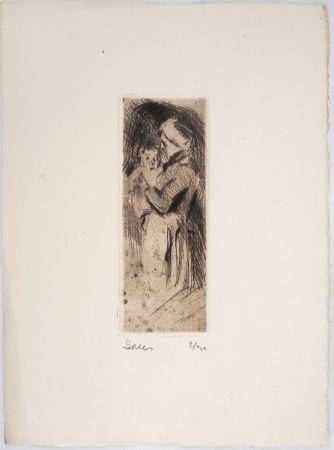 Kaltnadelradierung Luce - Maximilien LUCE -Grand-mère cajolant son petit-enfant Vers 1890 -Gravure originale signée