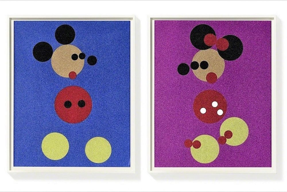 Siebdruck Hirst - Mickey (Blue Glitter) & Minnie (Pink Glitter)