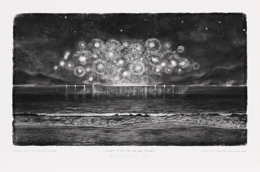 Digitale Druckgrafik Op De Beeck - Midnight, a calm Sea and some Firework