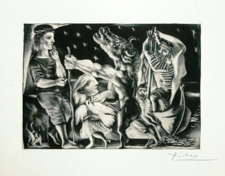 Aquatinta Picasso - Minotaure aveugle guide par une fillette dans la nuit from the Vollard Suite