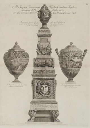 Stich Piranesi - Monumento antiguo y dos vasos