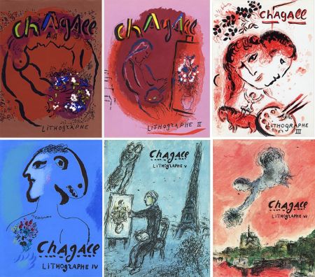 Illustriertes Buch Chagall - Mourlot & Sorlier : Chagall lithographe I à VI COMPLET avec 28 LITHOGRAPHIES ORIGINALES.