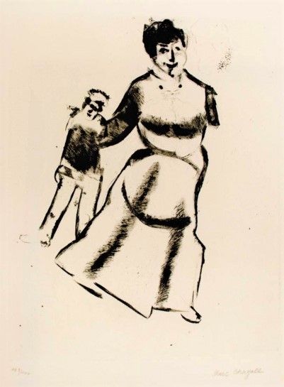 Kaltnadelradierung Chagall - Mutter und sohn