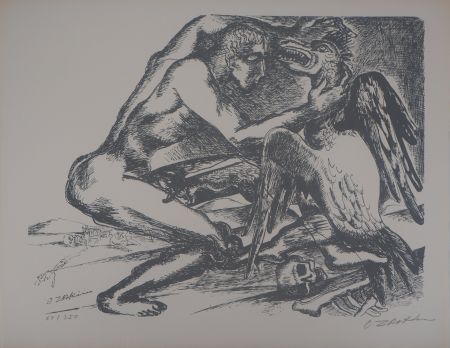 Lithographie Zadkine -  Mythologique Hercule lutte contre un oiseau du lac de Stymphale