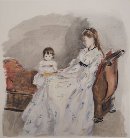 Lithographie Morisot - Mère et fille