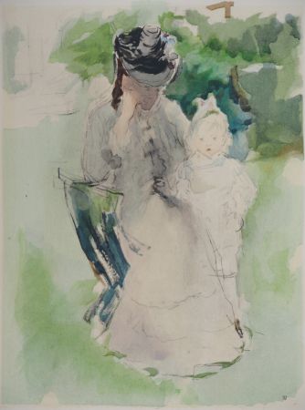 Lithographie Morisot - Mère et petite fille