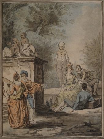 Aquatinta Janinet - Nach Jean Antoine Watteau (1684-1721). Komödiantenszene 