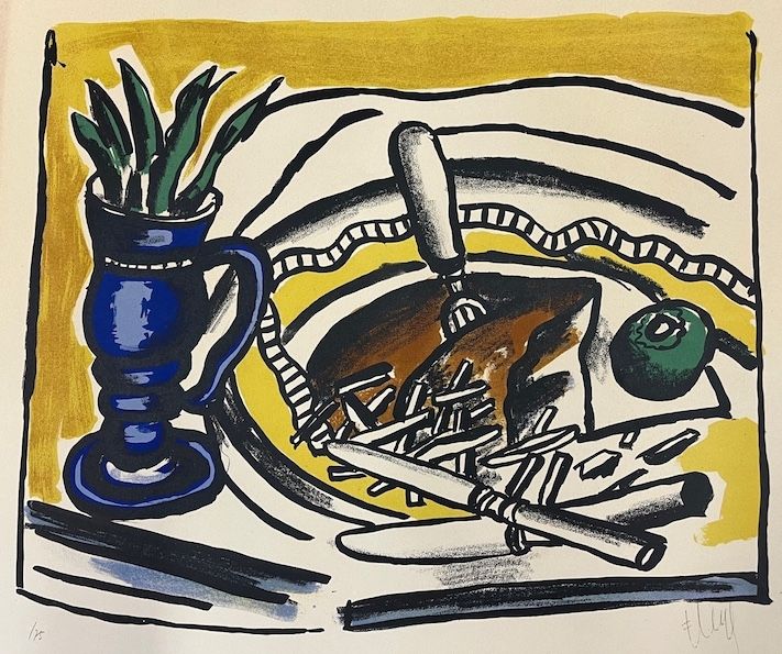 Lithographie Leger - Nature morte au vase bleu