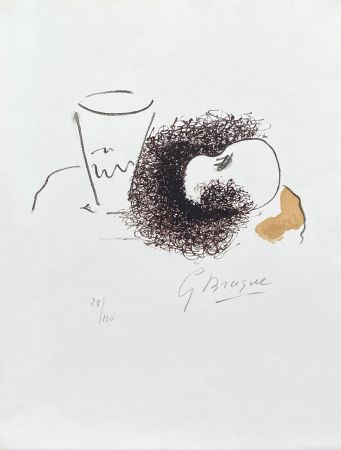 Lithographie Braque - Nature morte au verre et à la pomme