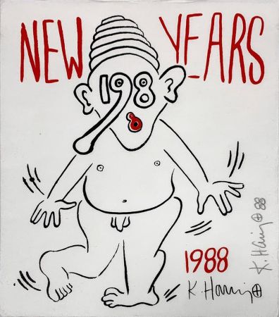 Siebdruck Haring - New Year's Invitation '88 (Nude)