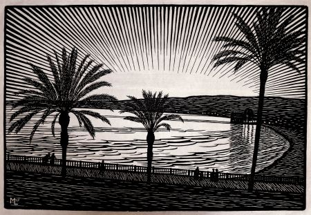 Holzschnitt Moreau - NICE (Promenade des anglais / French Riviera) - Gravure s/bois / Woodcut - 1910