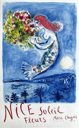 Lithographie Chagall - Nice, soleil, fleurs