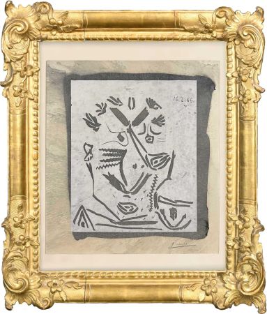 Linolschnitt Picasso - Notre Dame de Vie. 1966  (selportrait?)