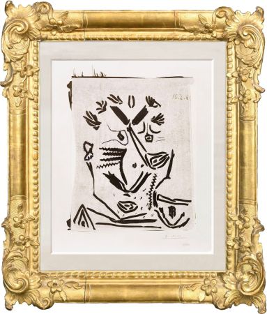 Linolschnitt Picasso - Notre Dame de Vie. 1966  (selportrait?)