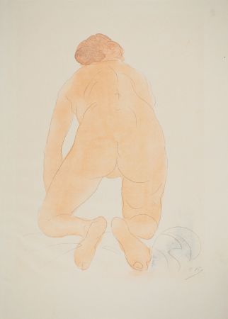 Lithographie Rodin - Nu accroupi