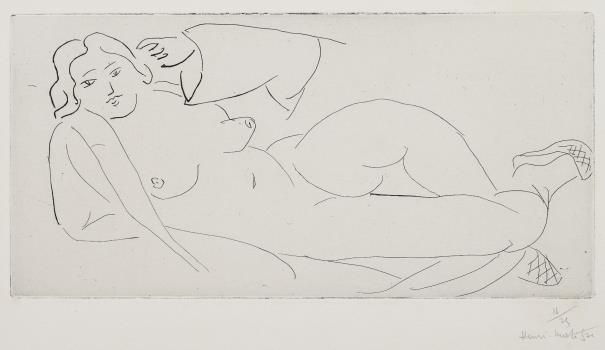 Stich Matisse - Nu allongé, aux babouches de paille tressée 