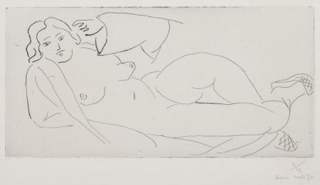 Stich Matisse - Nu allongé, aux babouches de paille tressée 